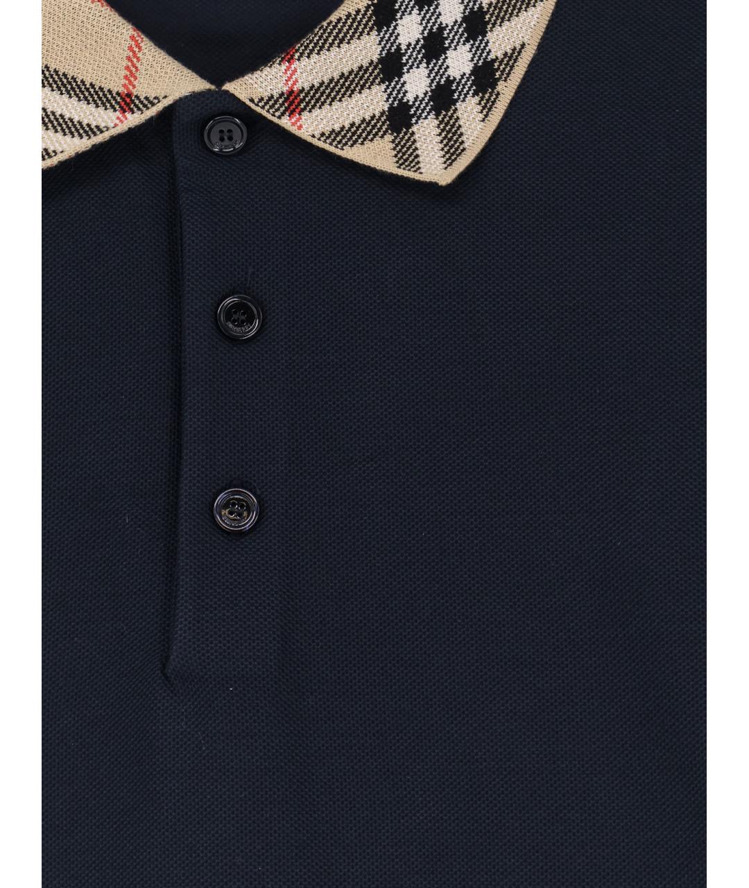 BURBERRY Темно-синее хлопковое поло с коротким рукавом, фото 3