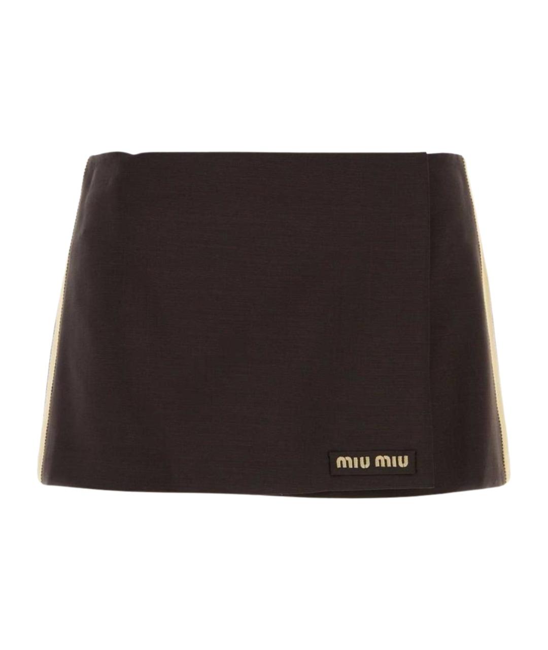 MIU MIU Коричневая шерстяная юбка мини, фото 1