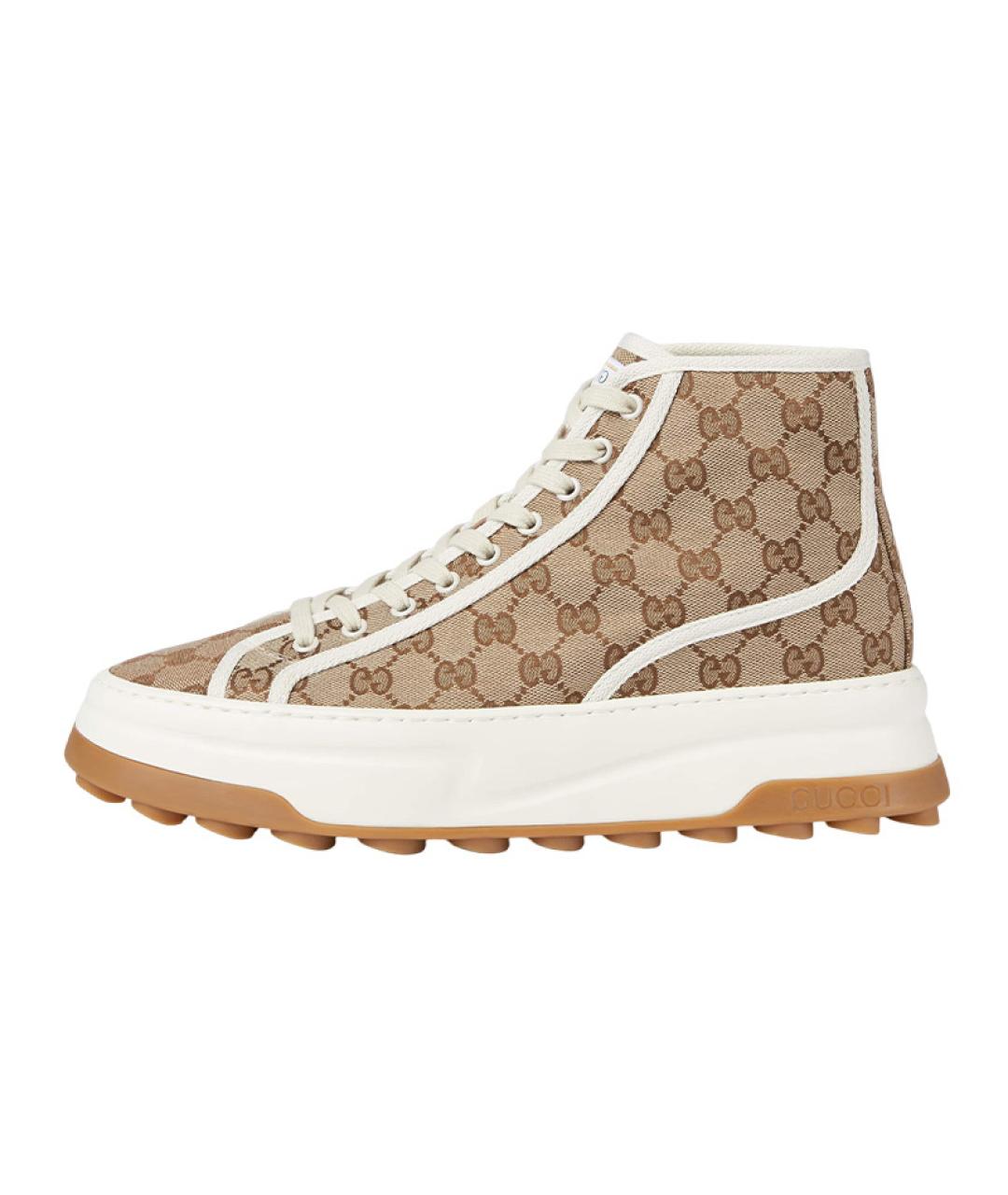 GUCCI Бежевые текстильные высокие кроссовки / кеды, фото 2