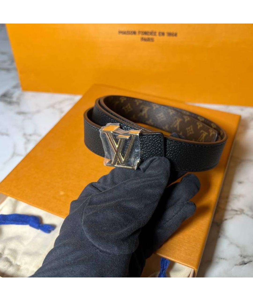 LOUIS VUITTON Черный кожаный ремень, фото 4