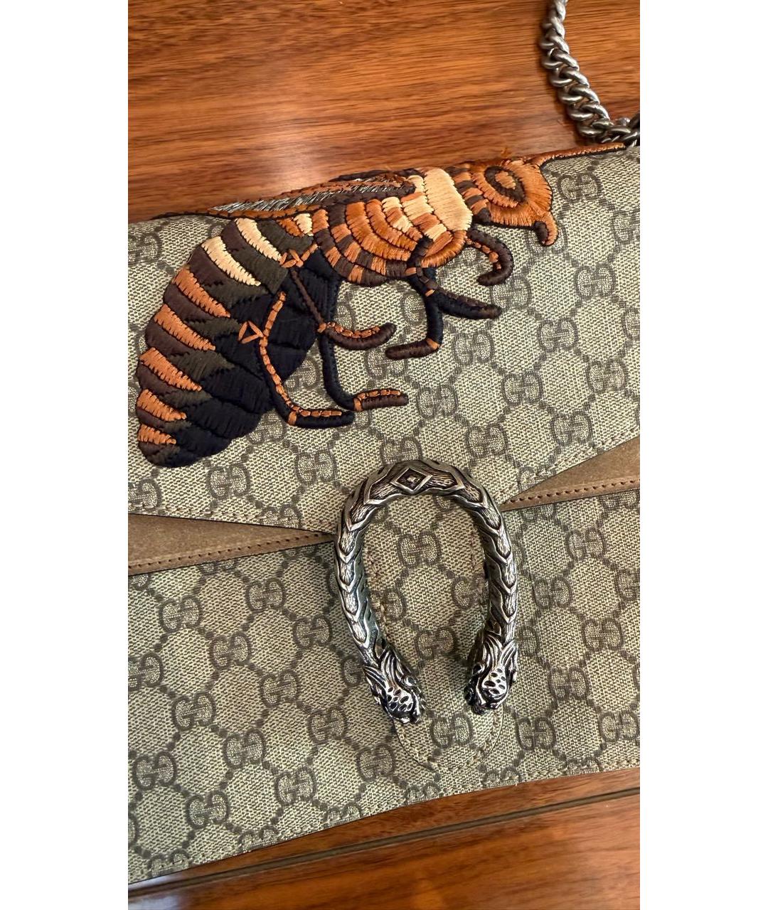 GUCCI Коричневая жаккардовая сумка с короткими ручками, фото 8