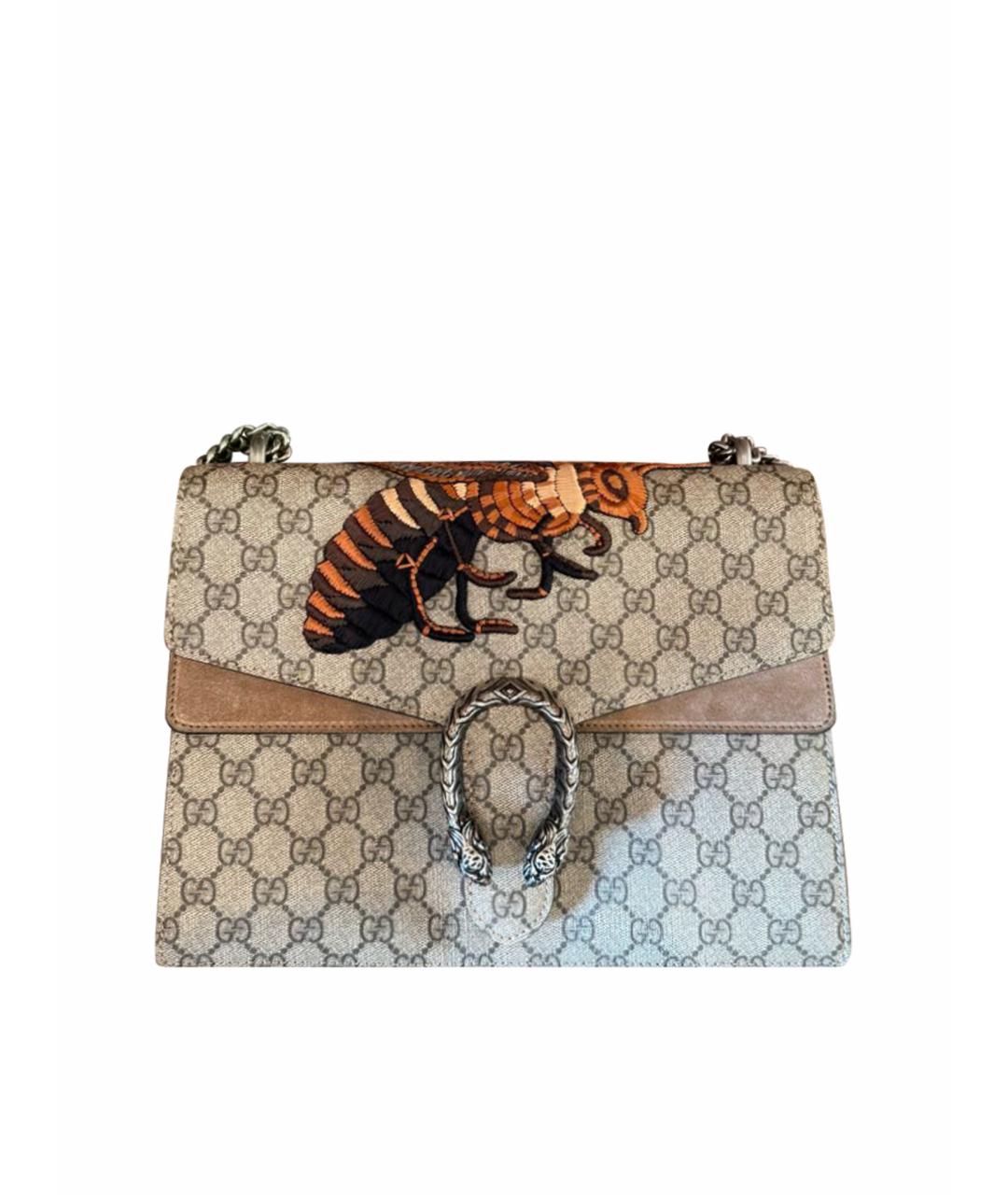 GUCCI Коричневая жаккардовая сумка с короткими ручками, фото 1