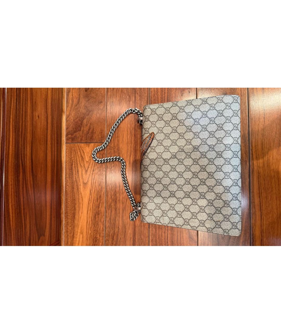 GUCCI Коричневая жаккардовая сумка с короткими ручками, фото 3