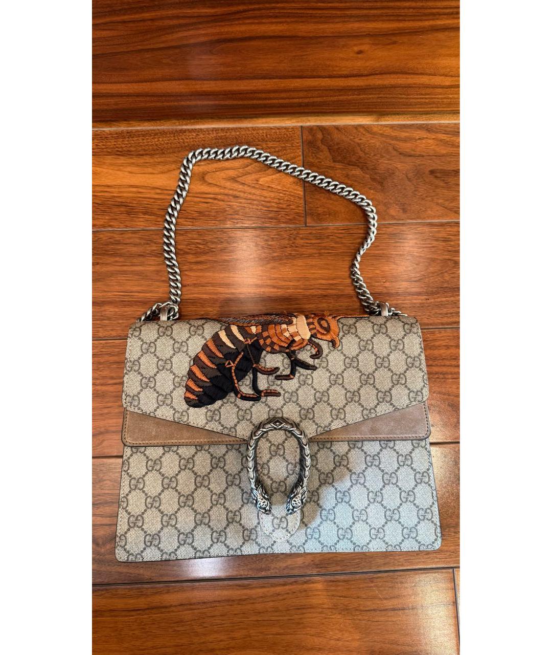 GUCCI Коричневая жаккардовая сумка с короткими ручками, фото 9
