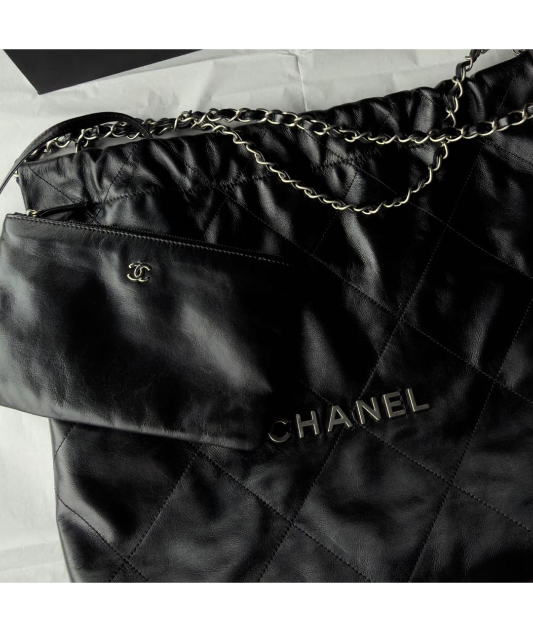 CHANEL Черная кожаная сумка тоут, фото 7