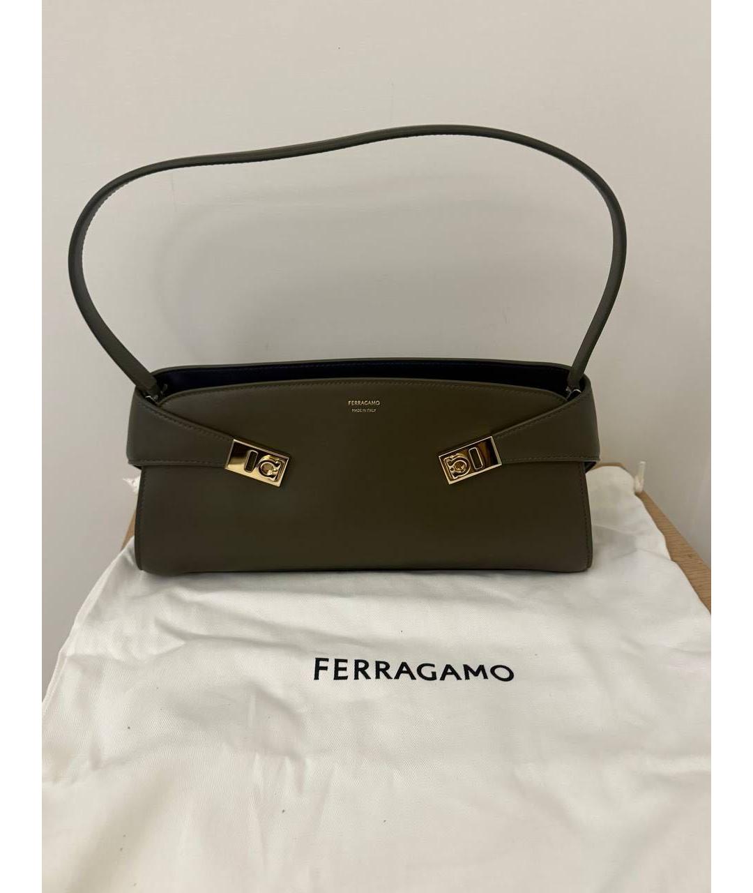 FERRAGAMO Хаки кожаная сумка тоут, фото 5
