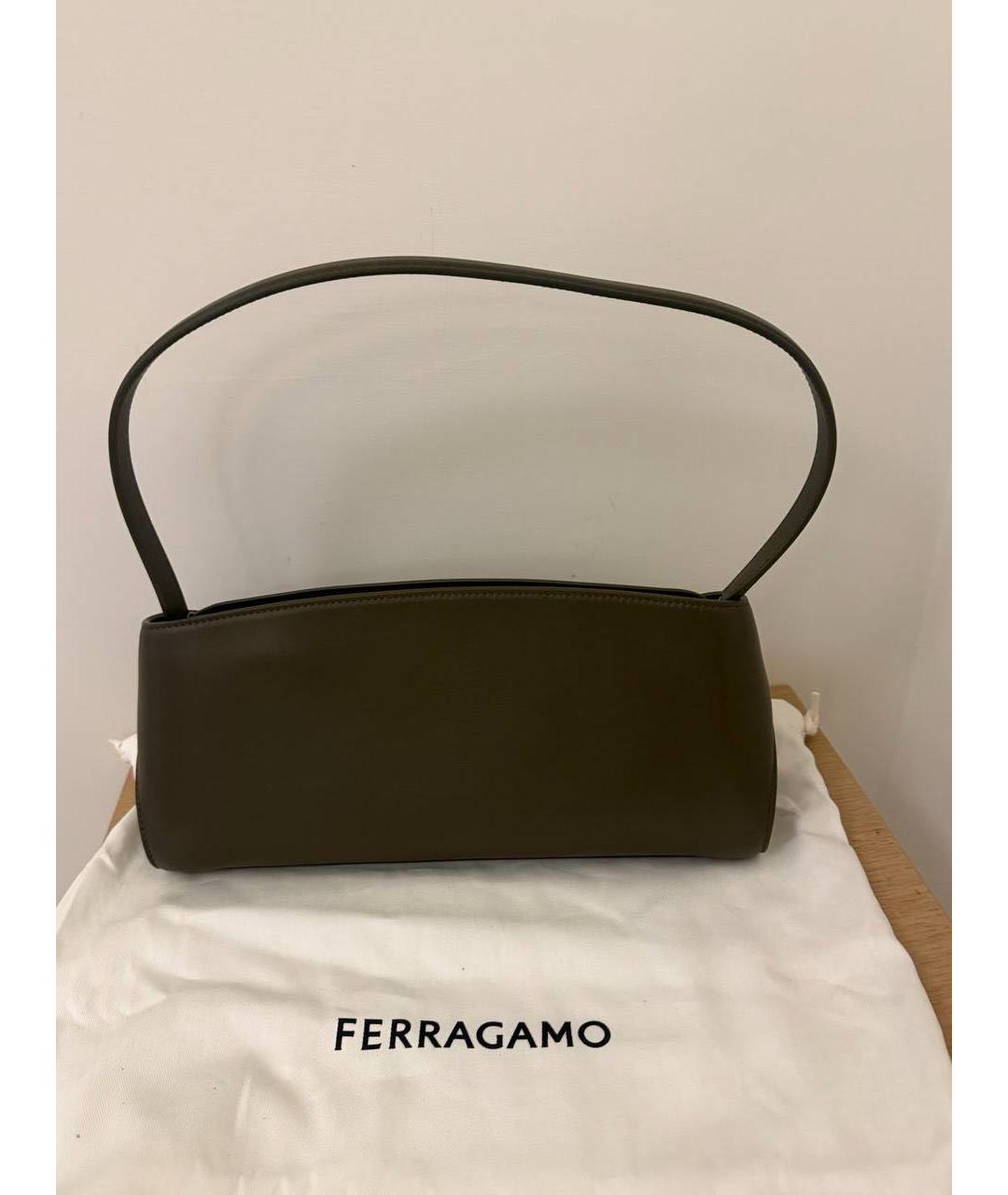 FERRAGAMO Хаки кожаная сумка тоут, фото 2