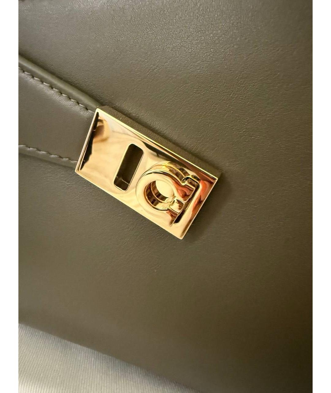 FERRAGAMO Хаки кожаная сумка тоут, фото 3