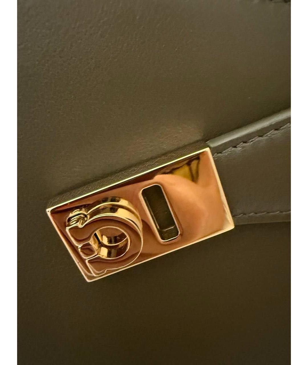 FERRAGAMO Хаки кожаная сумка тоут, фото 4