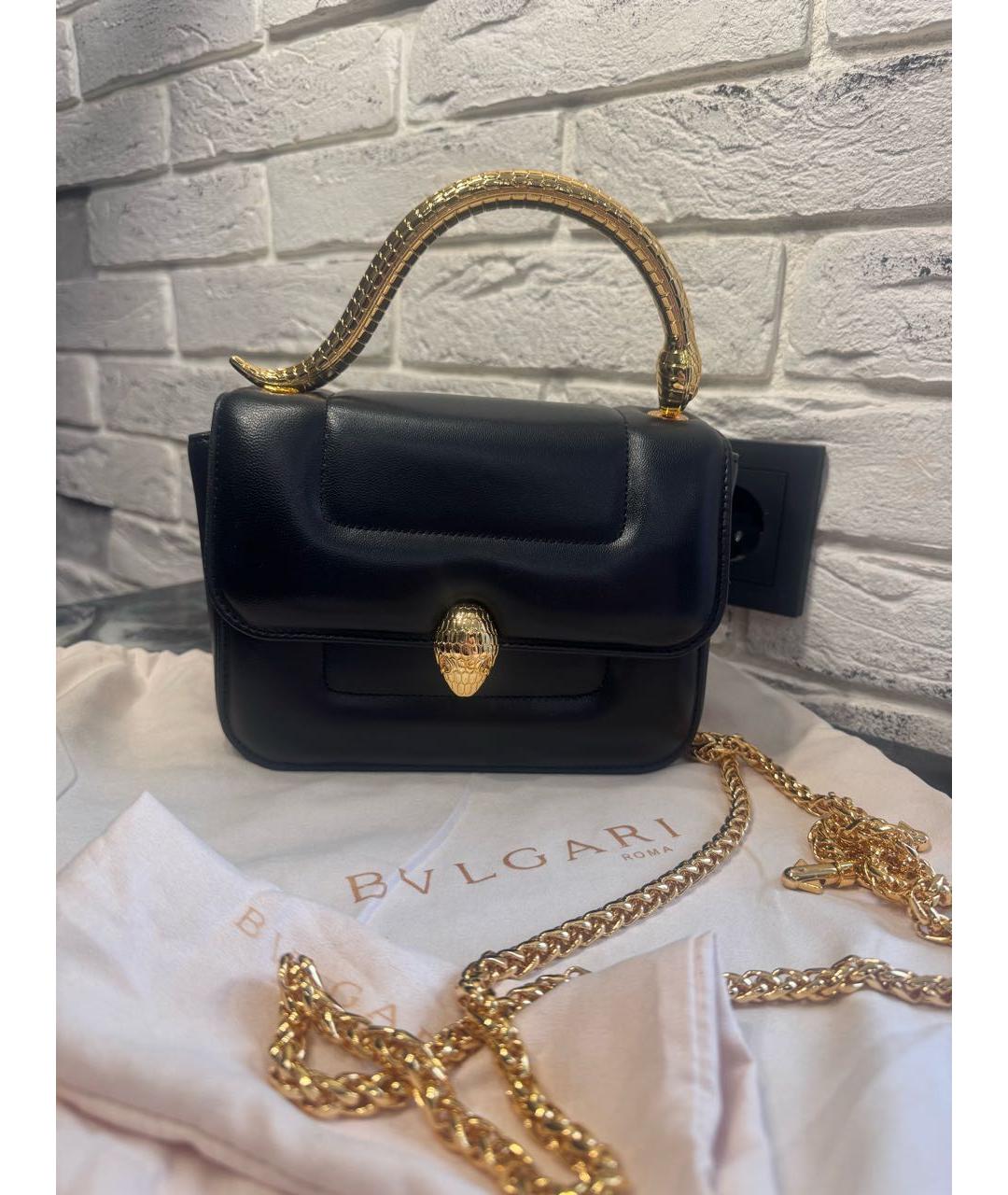 BVLGARI Черная кожаная сумка с короткими ручками, фото 6