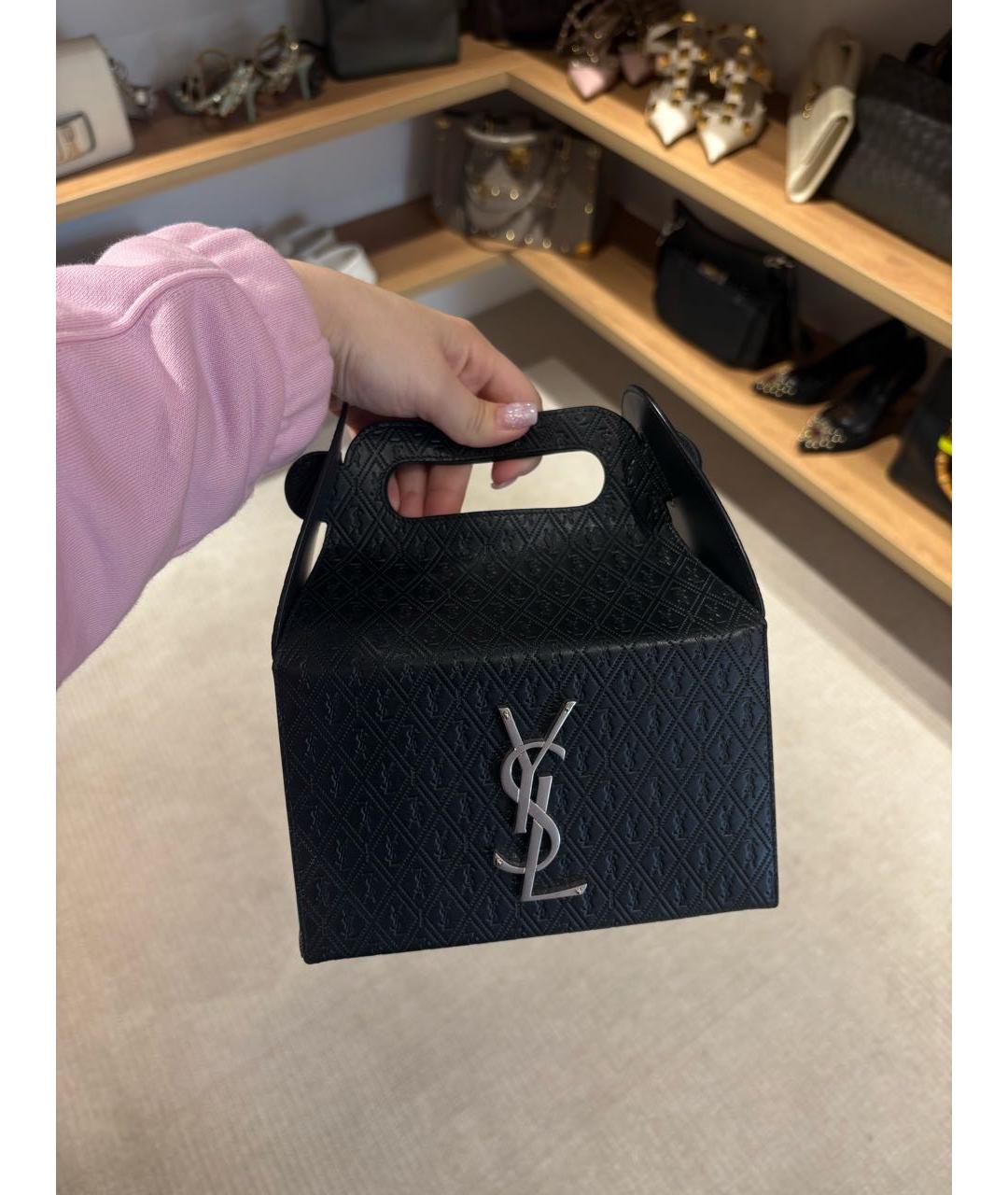 SAINT LAURENT Черная кожаная сумка с короткими ручками, фото 2