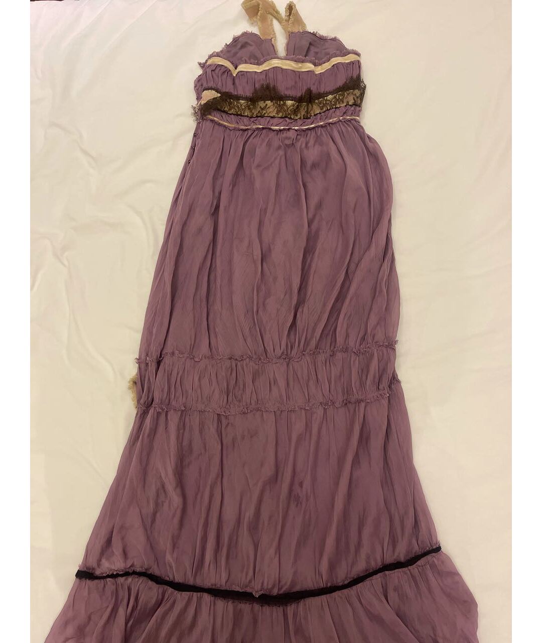 ALBERTA FERRETTI Фиолетовое шелковое повседневное платье, фото 3