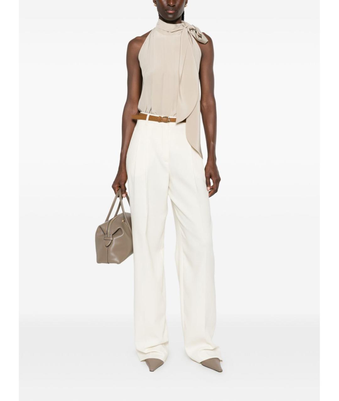 MAX MARA STUDIO Белые хлопковые прямые брюки, фото 2