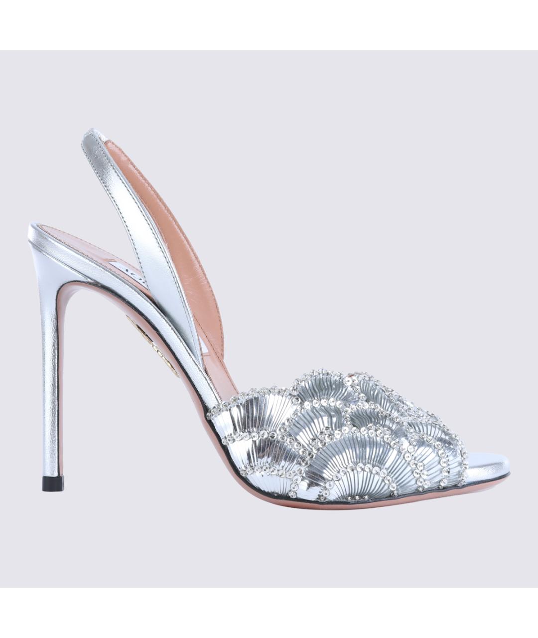 AQUAZZURA Серебряные кожаные босоножки, фото 2