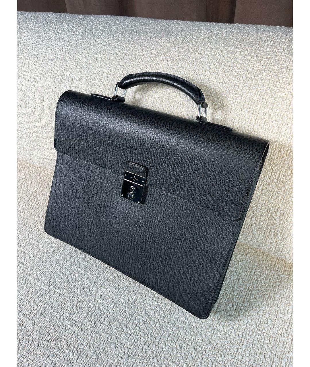 LOUIS VUITTON Антрацитовый кожаный портфель, фото 5