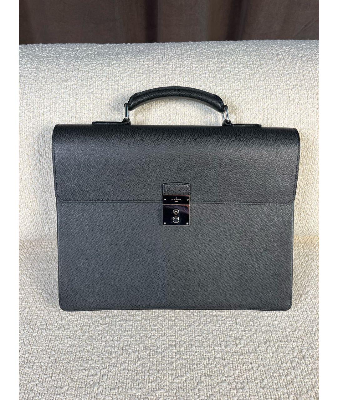 LOUIS VUITTON Антрацитовый кожаный портфель, фото 9