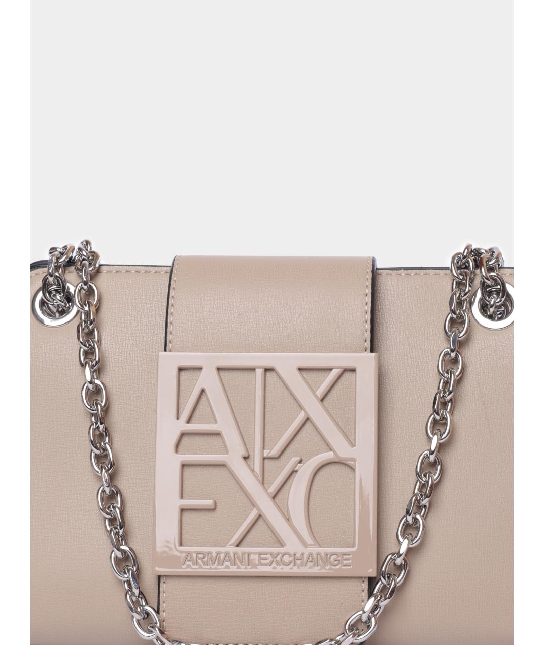 ARMANI EXCHANGE Бежевая кожаная сумка через плечо, фото 3