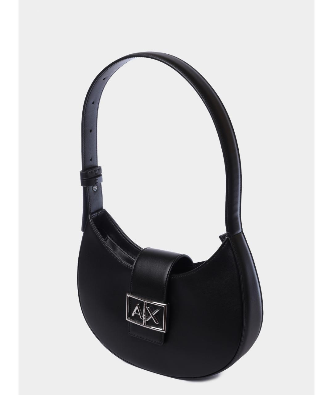 ARMANI EXCHANGE Черная кожаная сумка через плечо, фото 2