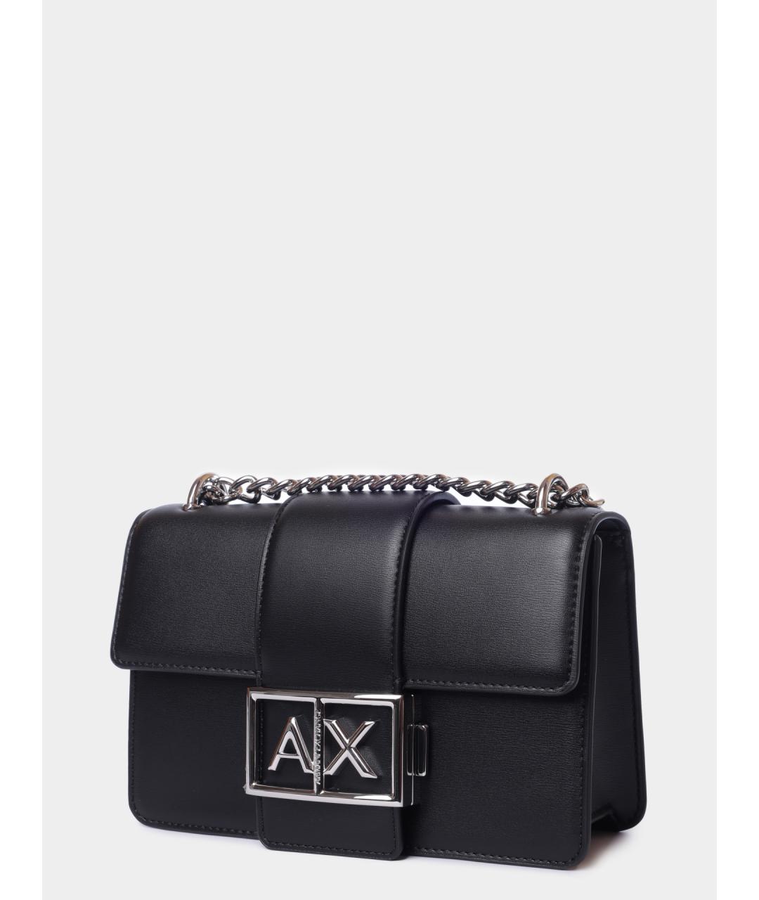 ARMANI EXCHANGE Черная кожаная сумка через плечо, фото 2