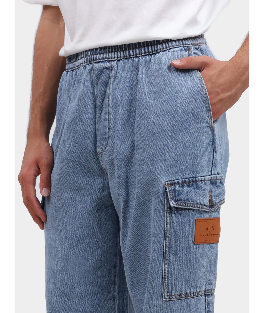 ARMANI EXCHANGE Голубые хлопковые прямые джинсы, фото 3