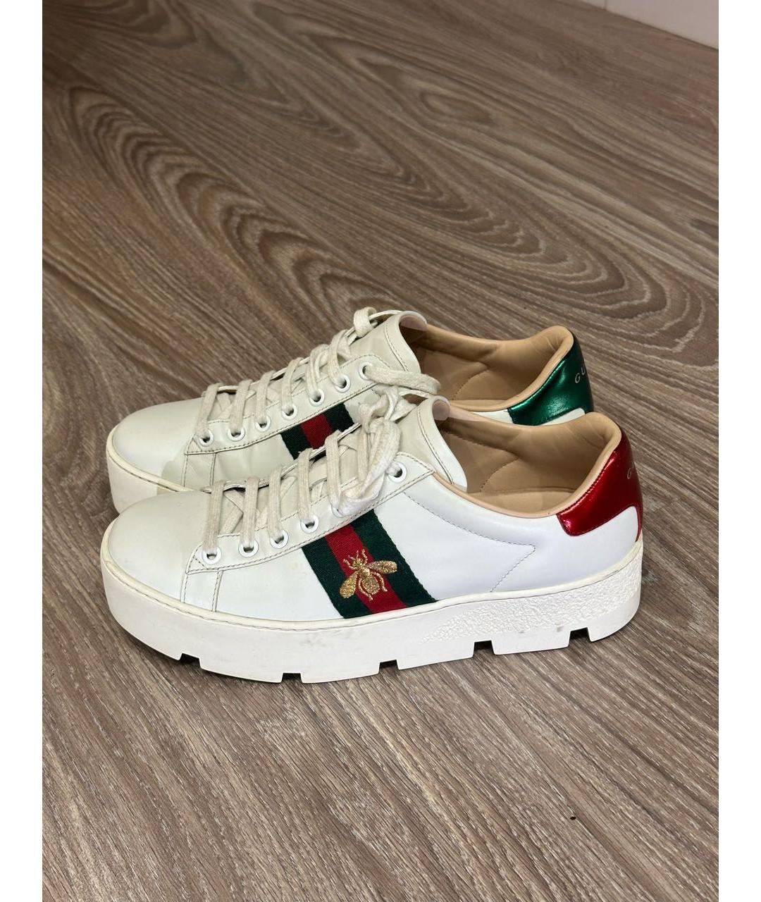 GUCCI Белые кожаные кеды, фото 3
