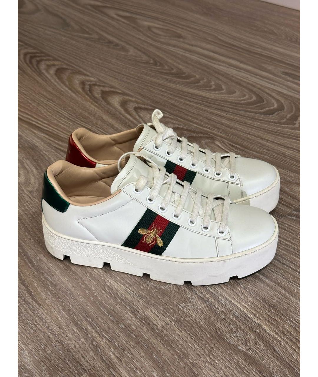 GUCCI Белые кожаные кеды, фото 9