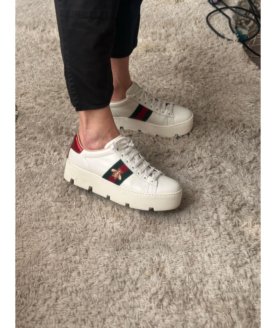 GUCCI Белые кожаные кеды, фото 5