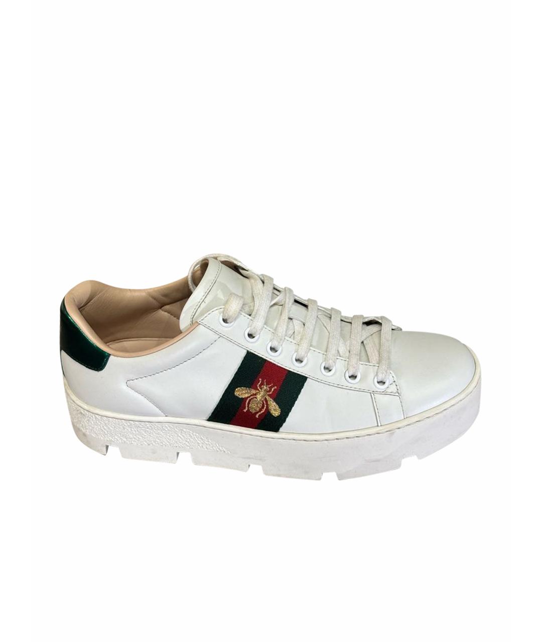 GUCCI Белые кожаные кеды, фото 1