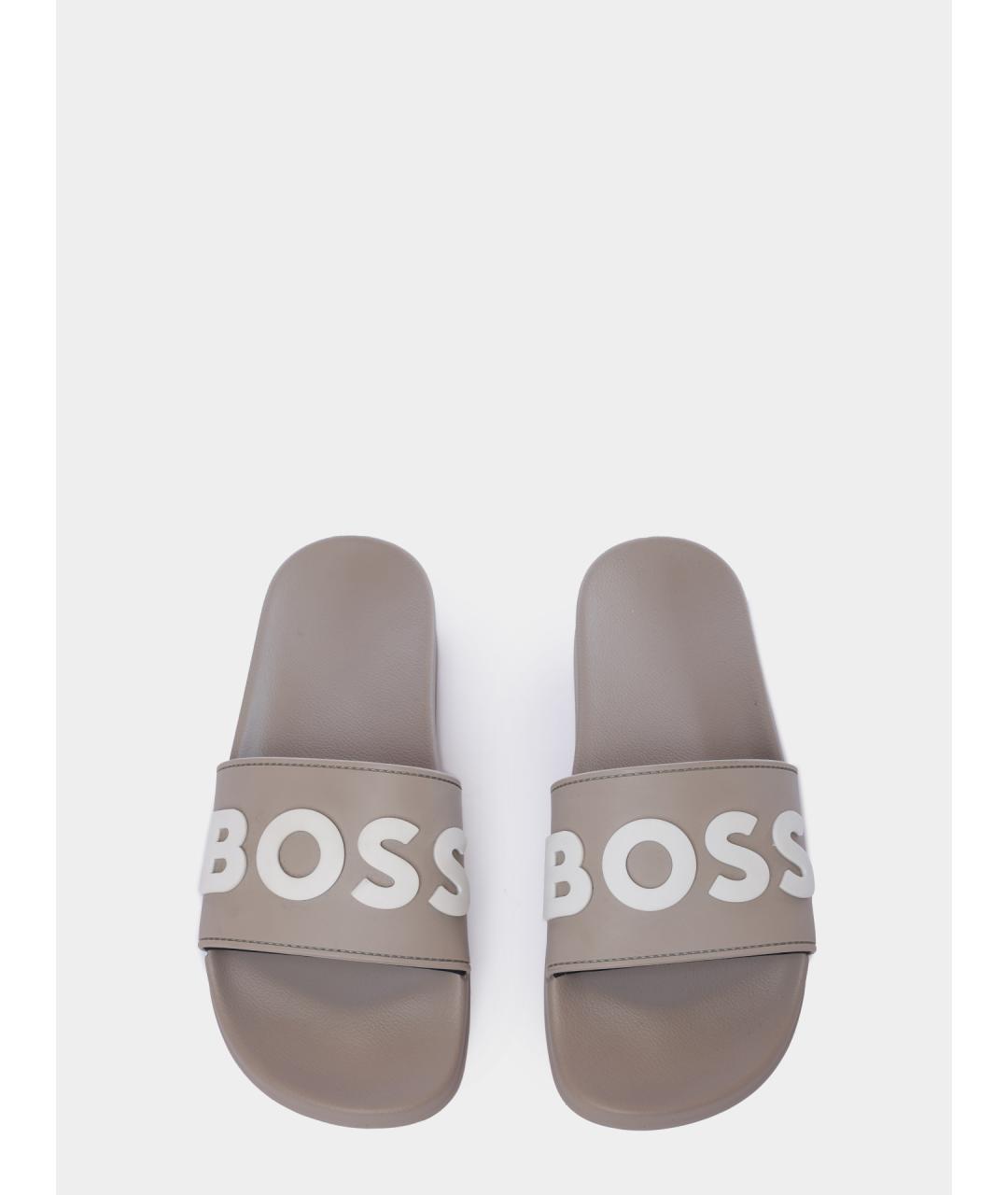 HUGO BOSS Бежевые синтетические шлепанцы, фото 4