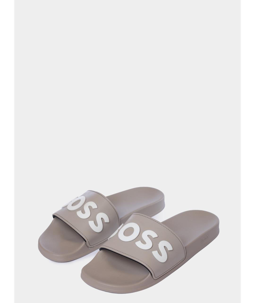 HUGO BOSS Бежевые синтетические шлепанцы, фото 2