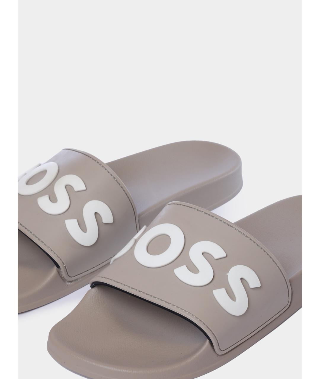 HUGO BOSS Бежевые синтетические шлепанцы, фото 3