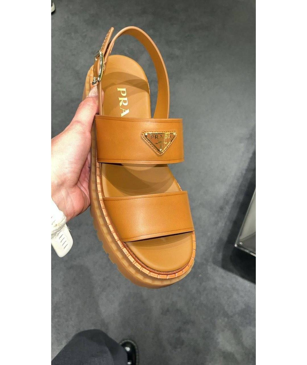 PRADA Коричневые кожаные сандалии, фото 2