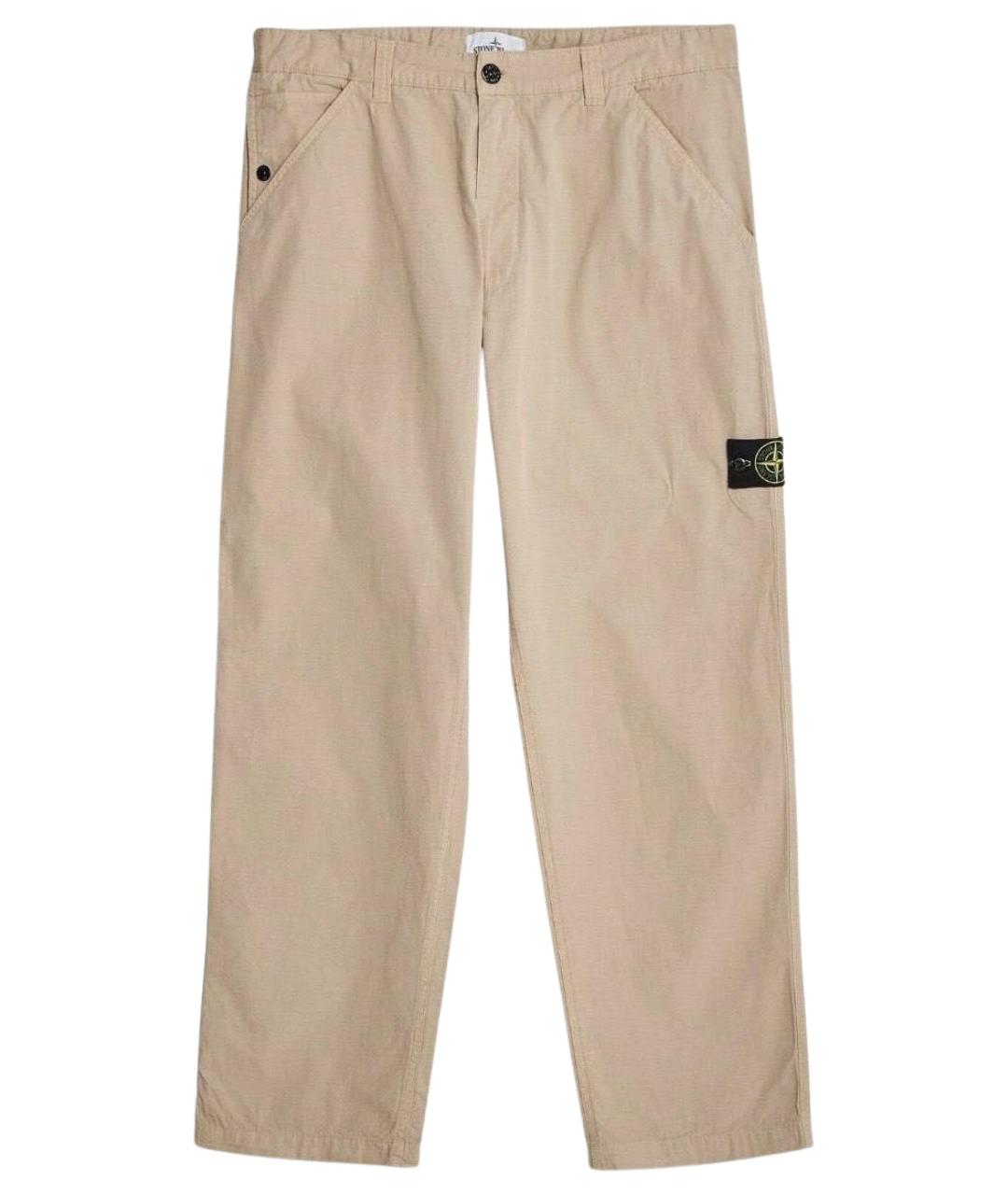 STONE ISLAND Бежевые хлопковые повседневные брюки, фото 1