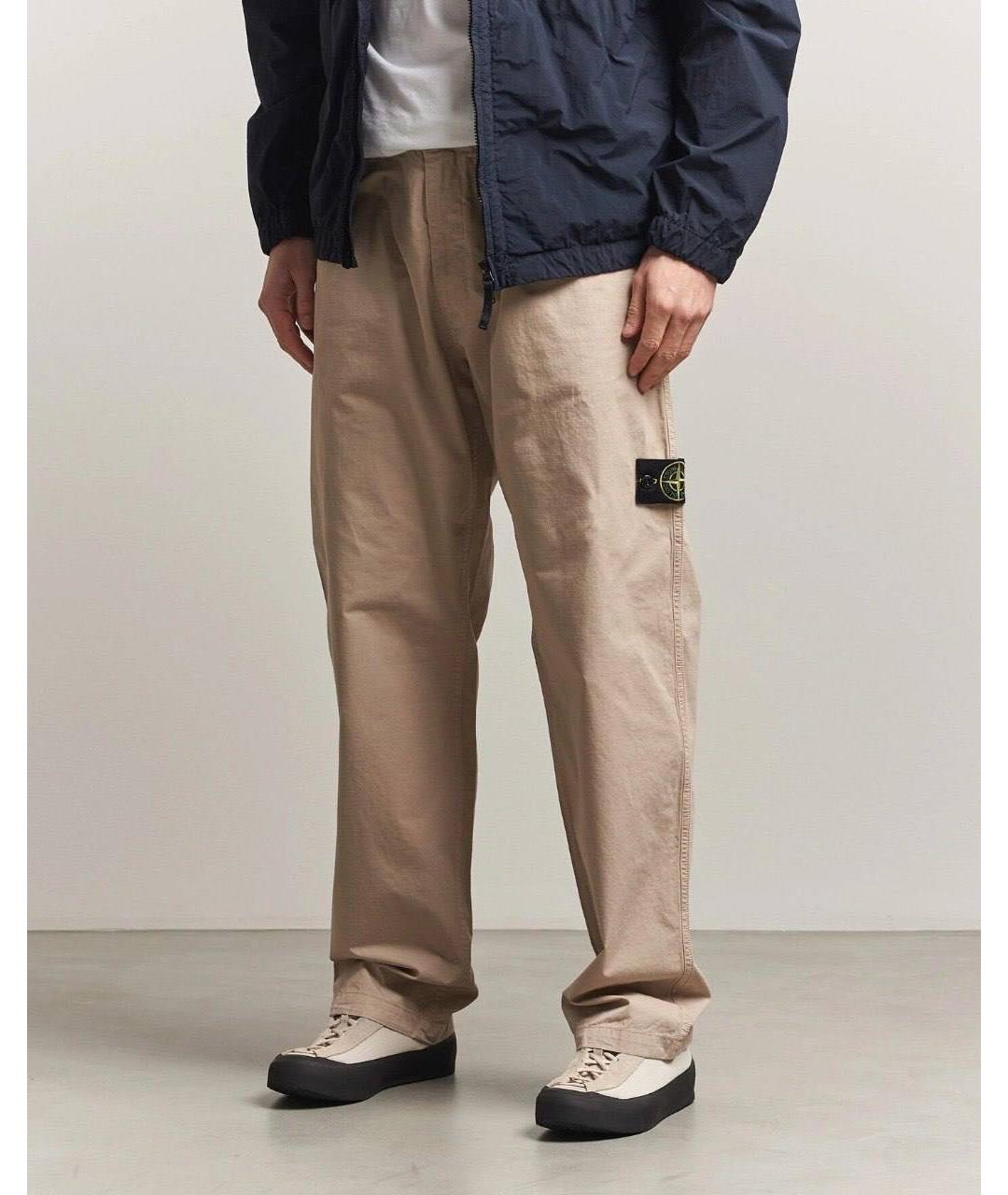 STONE ISLAND Бежевые хлопковые повседневные брюки, фото 4