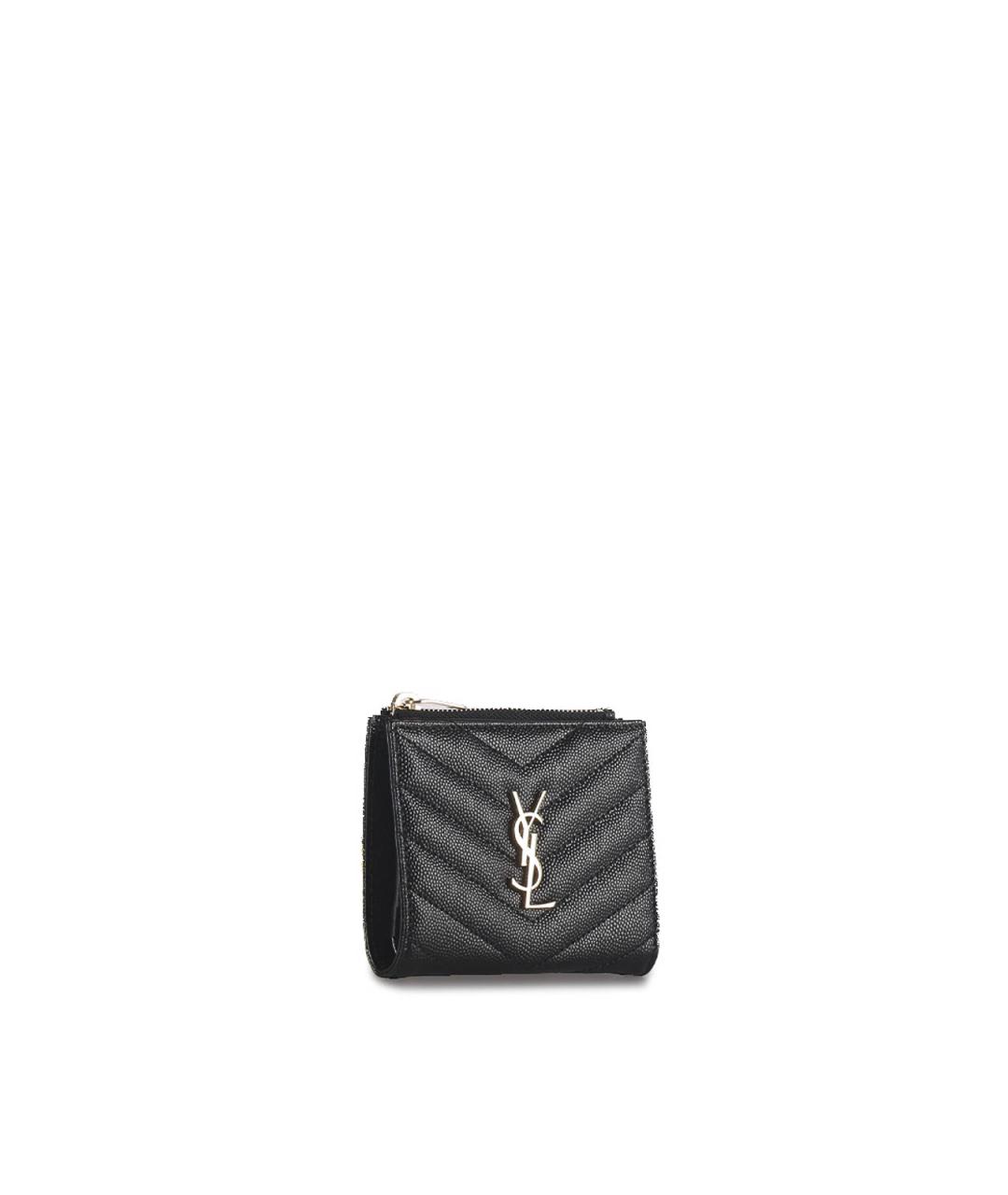 SAINT LAURENT Черный кожаный кошелек, фото 3