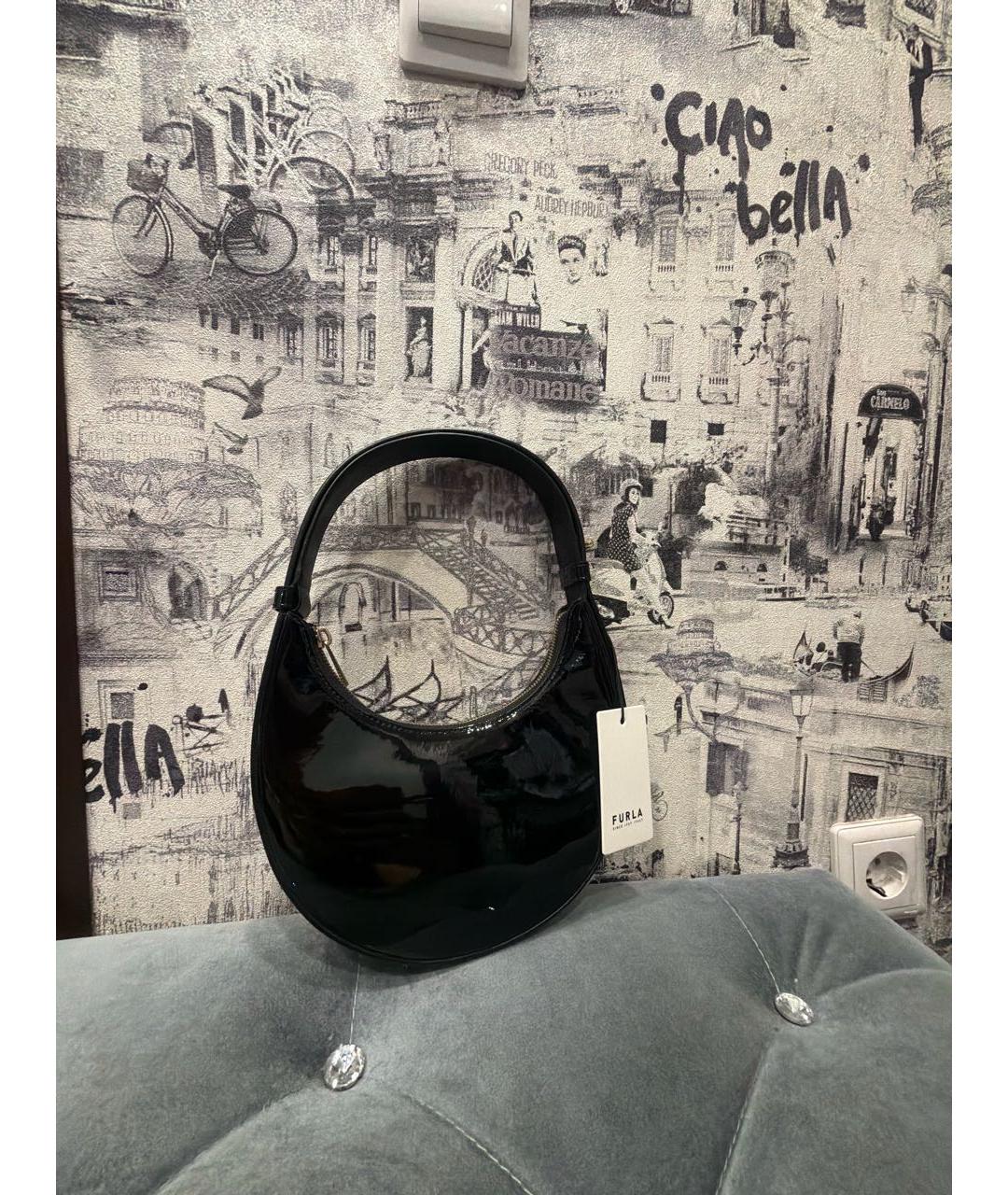 FURLA Черная сумка с короткими ручками из лакированной кожи, фото 3
