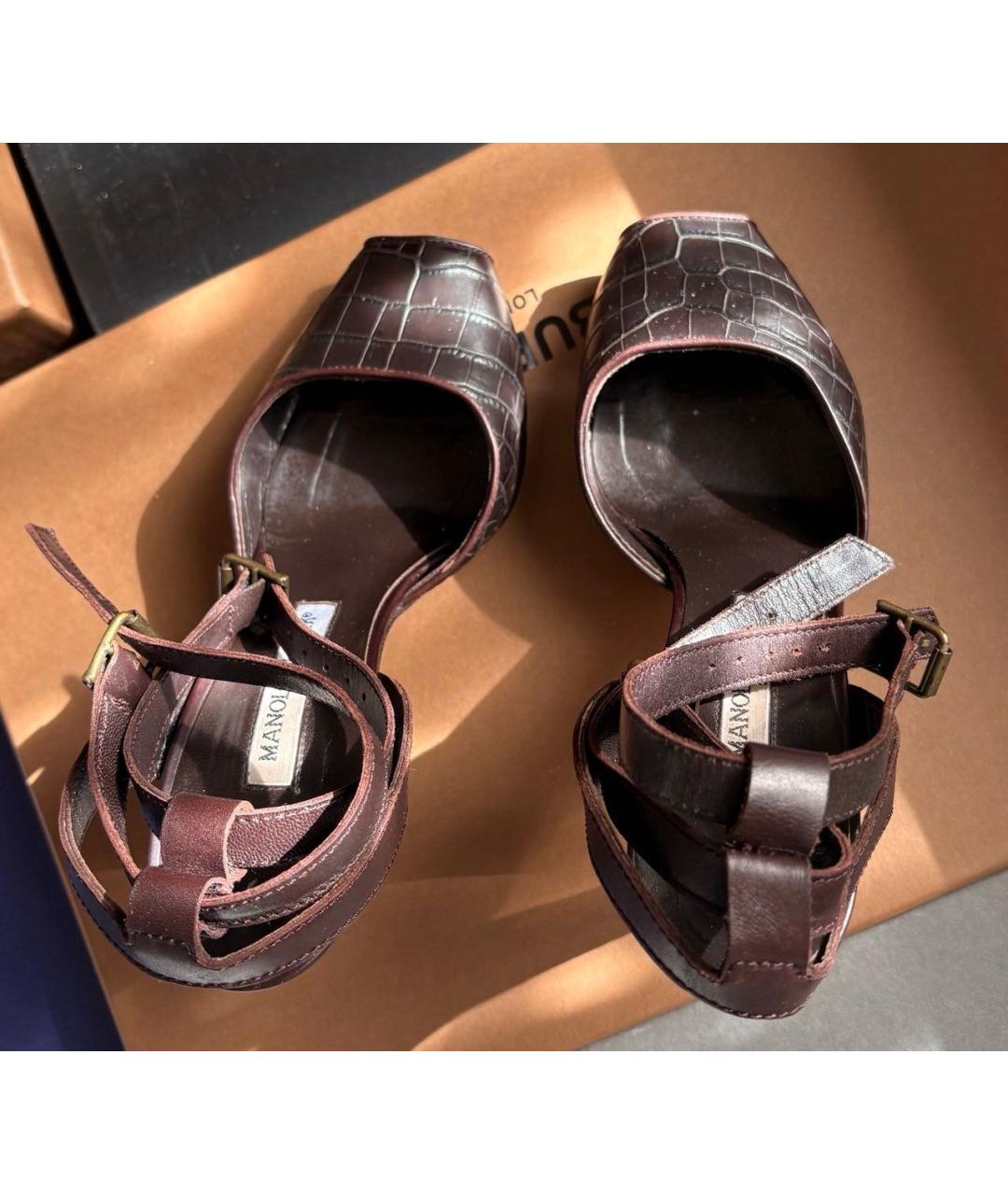 MANOLO BLAHNIK Коричневые босоножки из экзотической кожи, фото 3