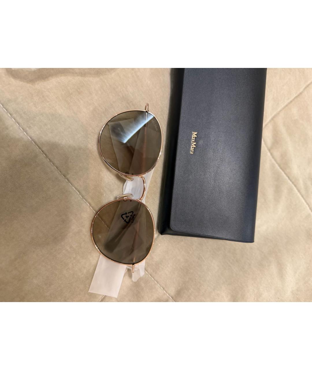 MAX MARA Золотые металлические солнцезащитные очки, фото 2