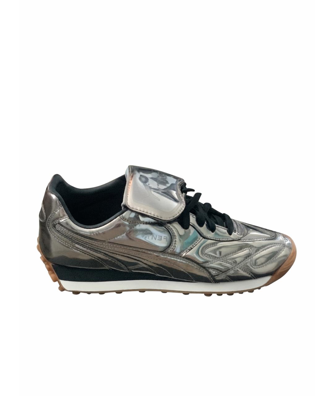 PUMA Серебряные кожаные низкие кроссовки / кеды, фото 1
