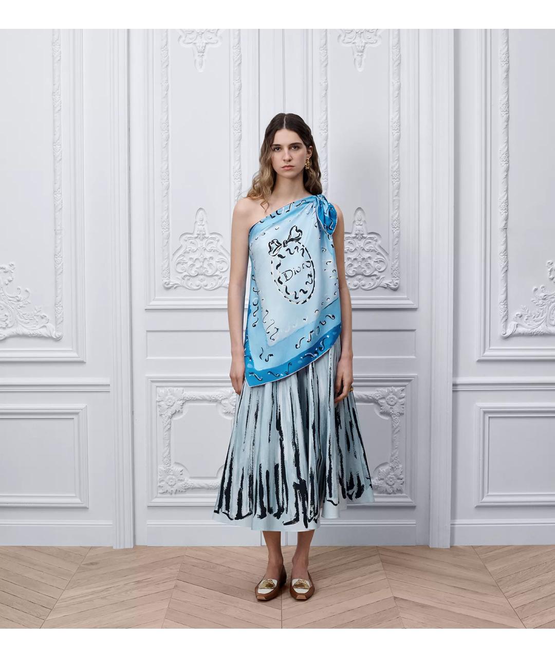 CHRISTIAN DIOR Синяя хлопковая юбка миди, фото 4