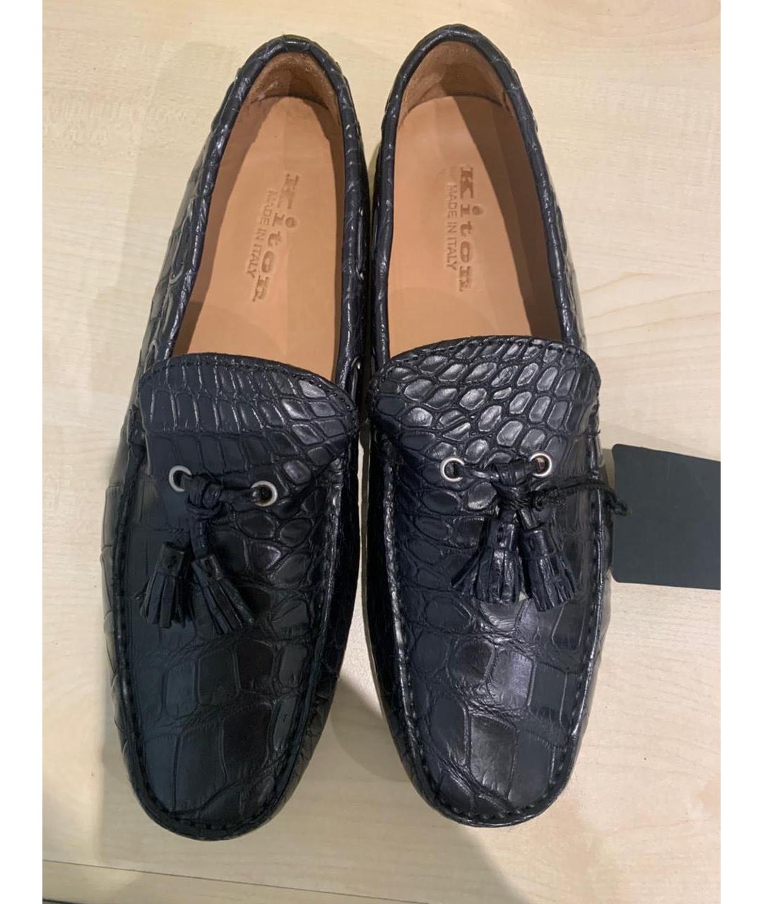 KITON Черные мокасины из кожи крокодила, фото 7