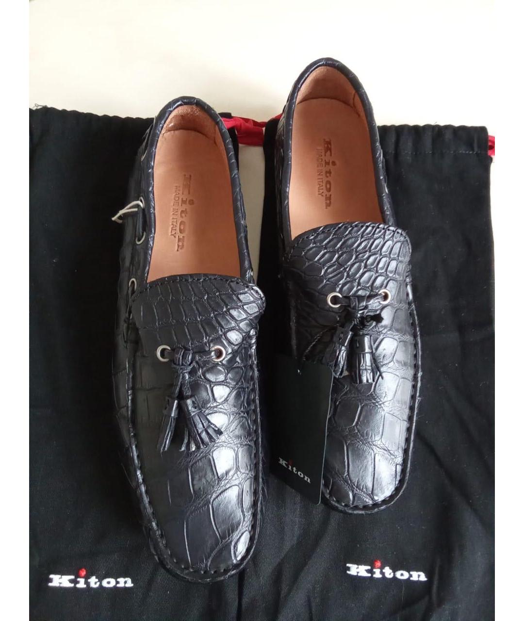 KITON Черные мокасины из кожи крокодила, фото 8