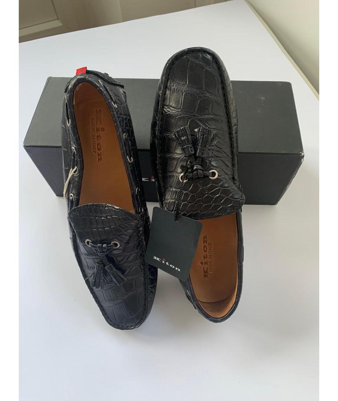 KITON Черные мокасины из экзотической кожи, фото 6