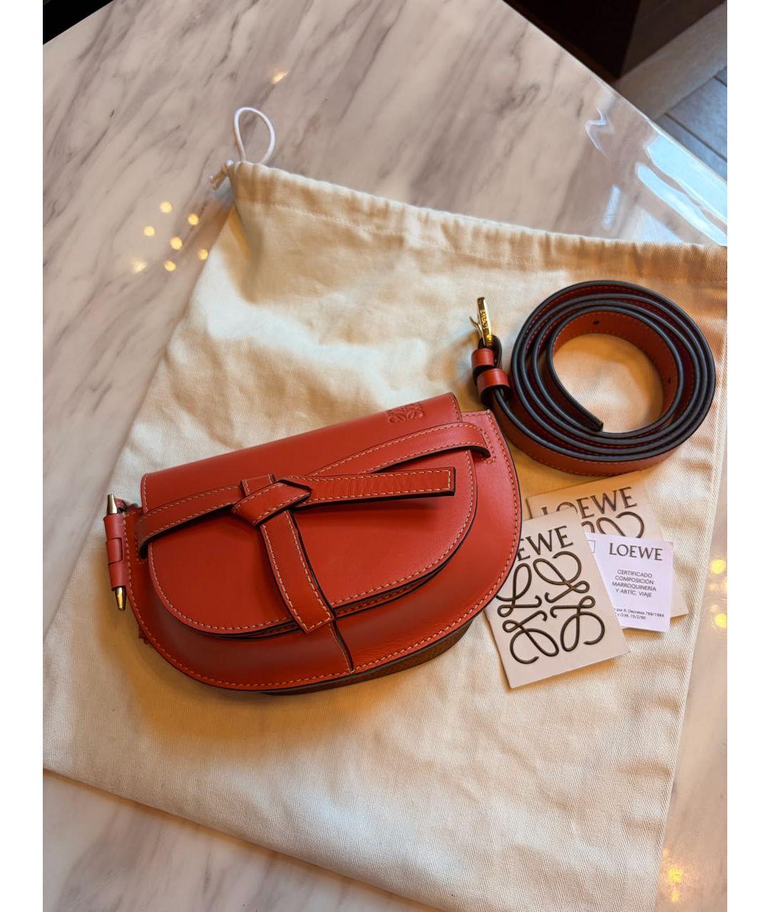 LOEWE Оранжевая кожаная поясная сумка, фото 8