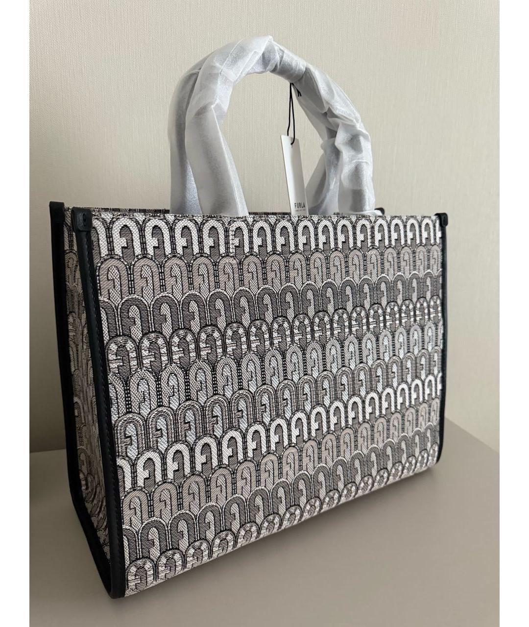 FURLA Бежевая жаккардовая сумка тоут, фото 3