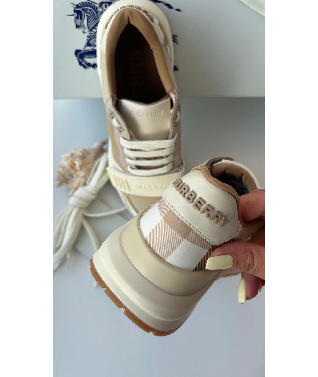 BURBERRY Бежевые кожаные кроссовки, фото 7