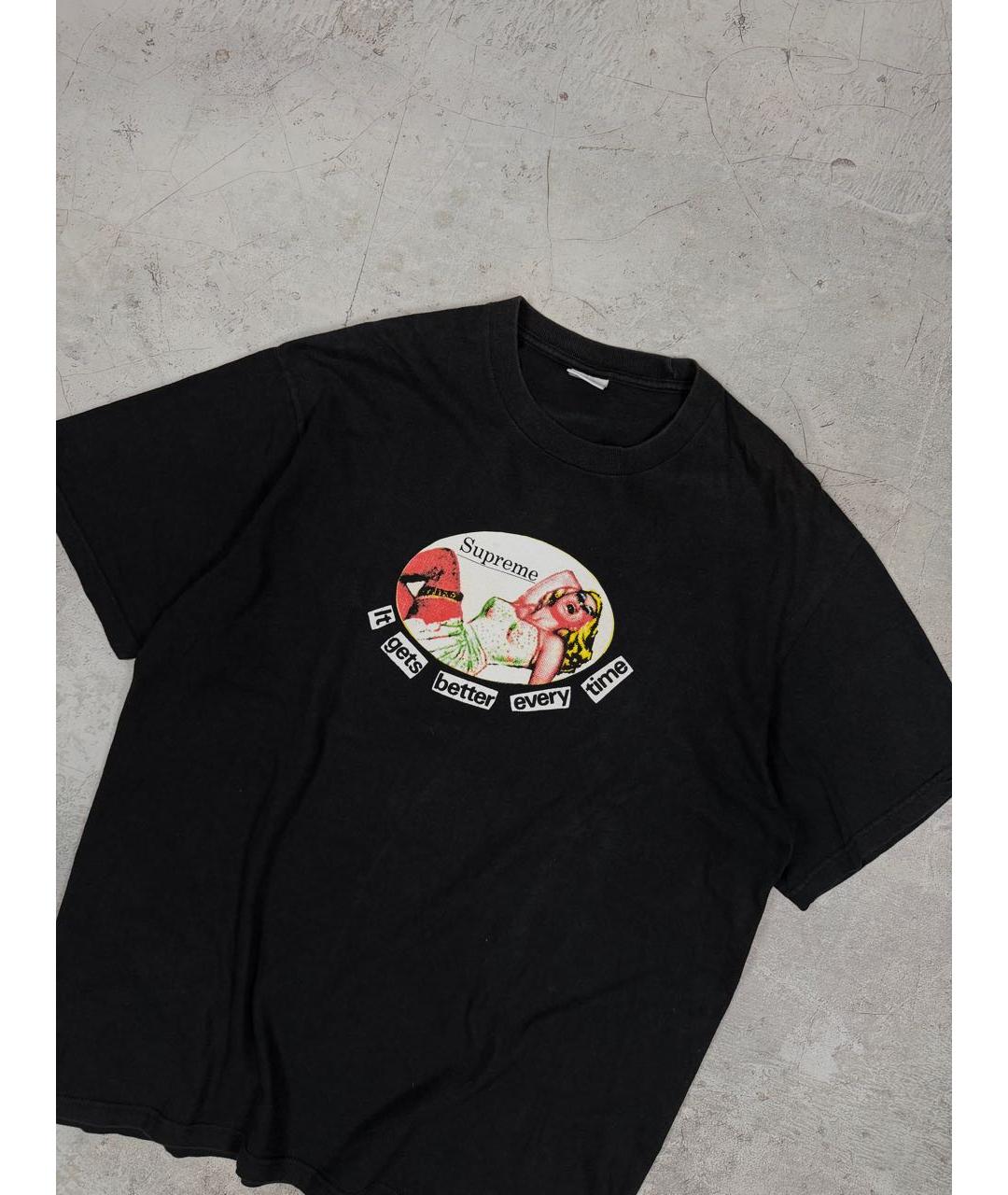 SUPREME Черная хлопковая футболка, фото 3
