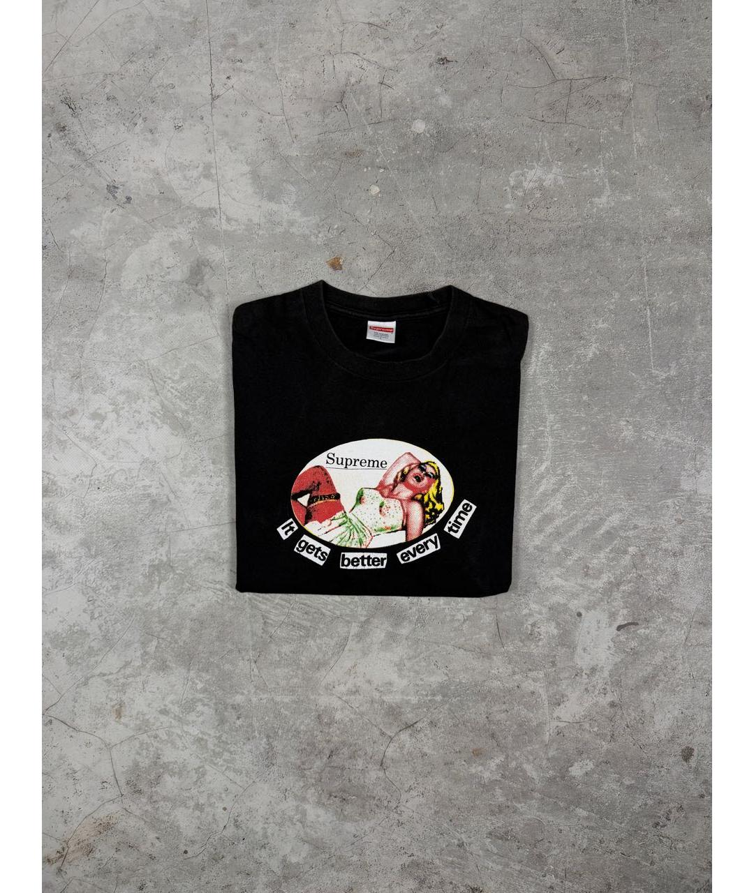 SUPREME Черная хлопковая футболка, фото 7