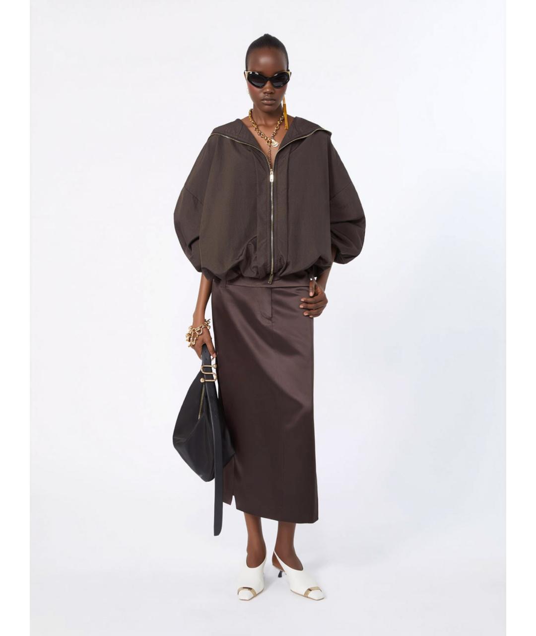 SPORTMAX Коричневая ацетатная юбка миди, фото 2