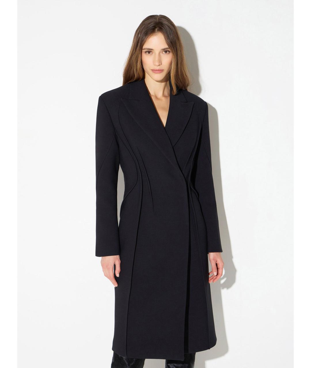 ELISABETTA FRANCHI Черное полиэстеровое пальто, фото 4